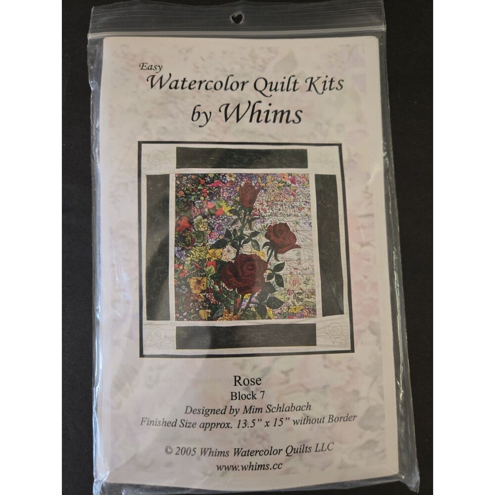 NEW Easy Watercolor Quilt Kit Fabric By Whims Rose Block 7 Siz4 13.5x15"